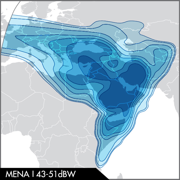ABS-2 satellite, Ku-band MENA beam coverage map, covering the Middle East region.
